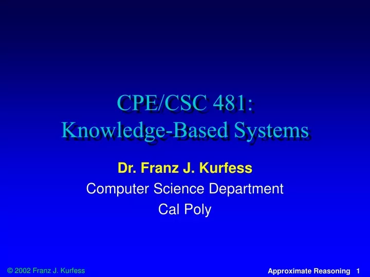 cpe csc 481 knowledge based systems