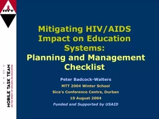 Mitigating HIV/AIDS Impact on Education Systems: Planning and Management Checklist