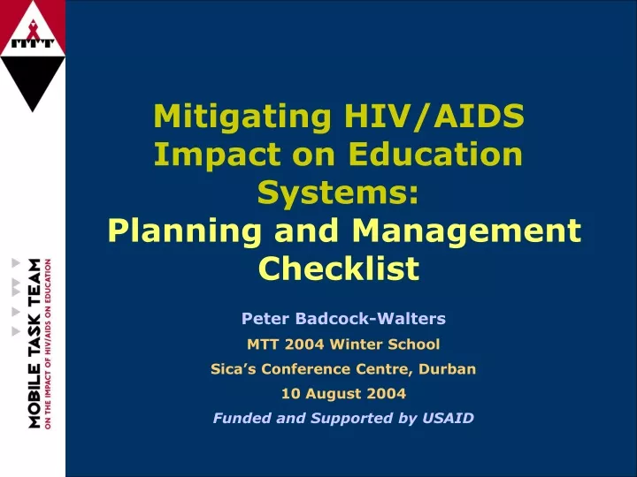 mitigating hiv aids impact on education systems planning and management checklist