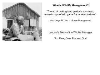 What is Wildlife Management? “The art of making land produce sustained,