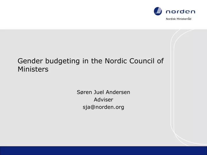 gender budgeting in the nordic council of ministers