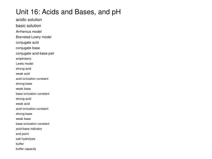 unit 16 acids and bases and ph acidic solution