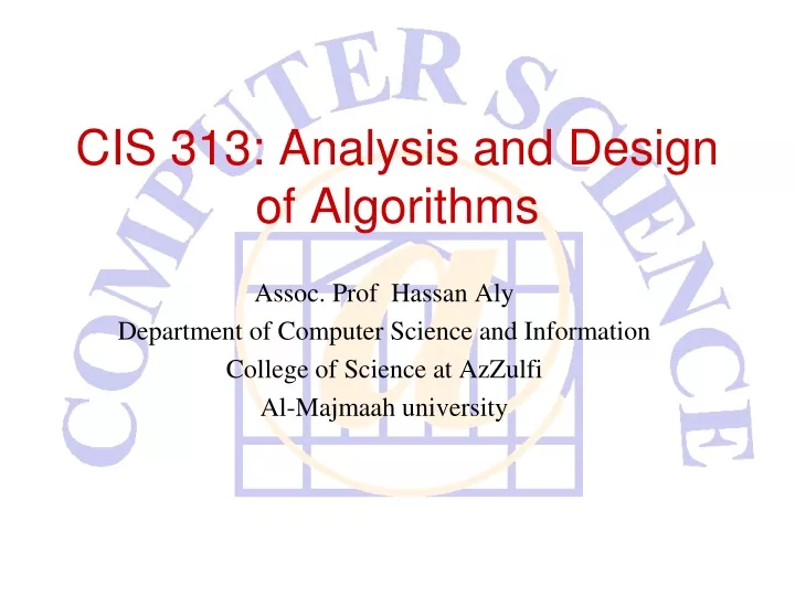 cis 313 analysis and design of algorithms