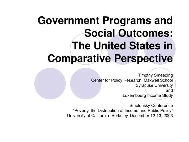 government programs and social outcomes the united states in comparative perspective