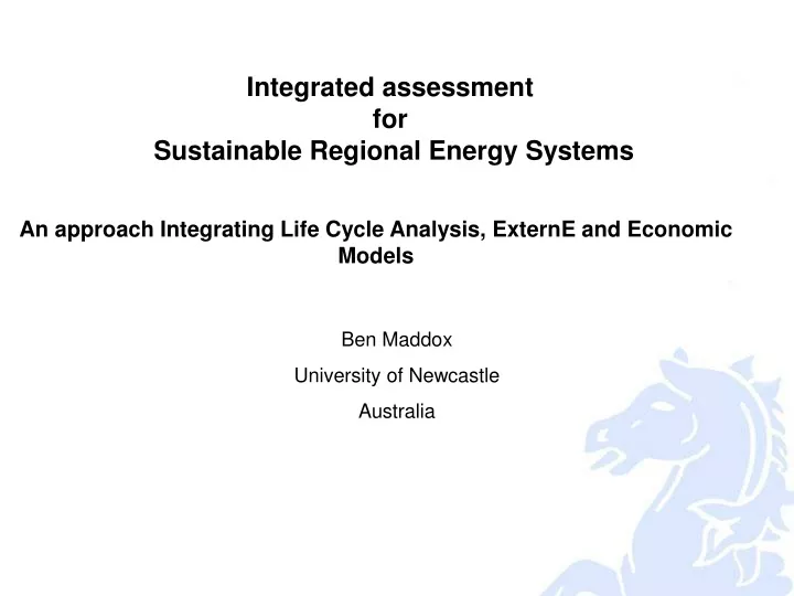 integrated assessment for sustainable regional