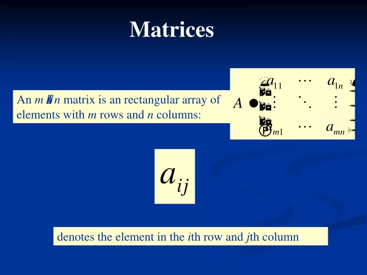 an m n matrix is an rectangular array of elements