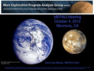 MEPAG Meeting October 4, 2012 Monrovia, CA