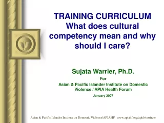TRAINING CURRICULUM What does cultural competency mean and why  should I care?