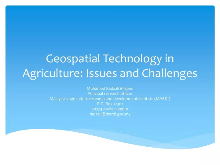 geospatial technology in agriculture issues and challenges