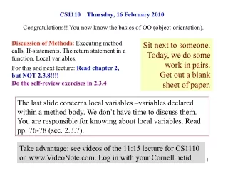 CS1110    Thursday, 16 February 2010