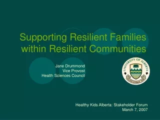 Supporting Resilient Families within Resilient Communities