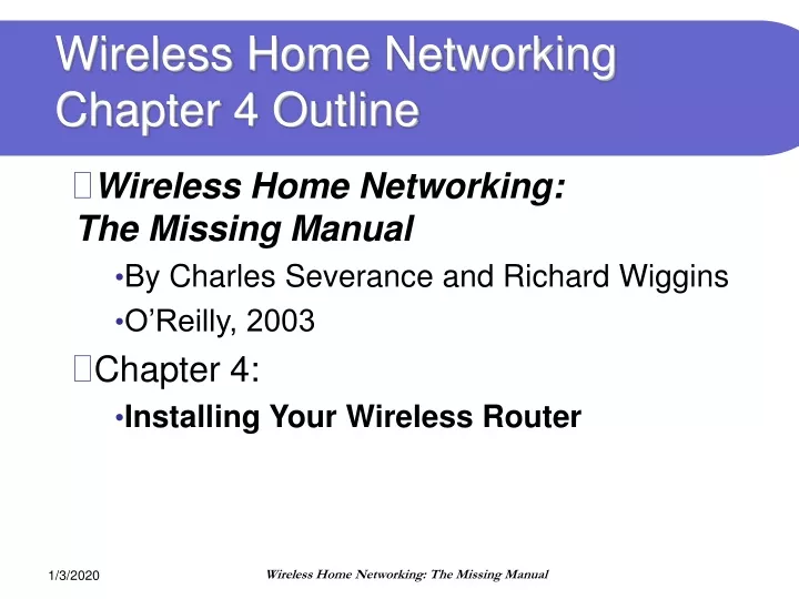 wireless home networking chapter 4 outline