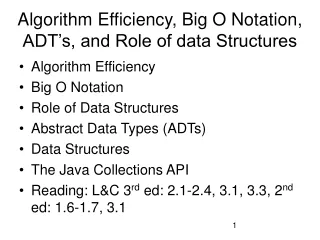 Algorithm Efficiency, Big O Notation, ADT’s, and Role of data Structures