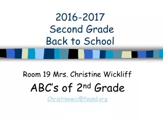 2016-2017  Second Grade  Back to School