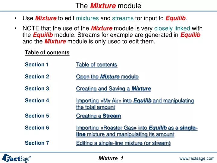 the mixture module