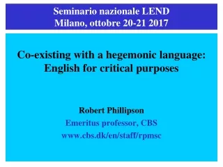 Seminario nazionale  LEND Milano,  ottobre  20-21 2017
