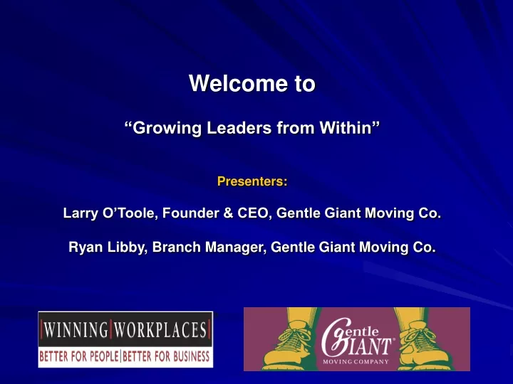 welcome to growing leaders from within presenters