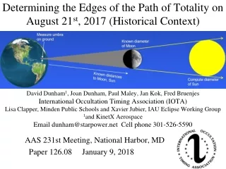 Determining the Edges of the Path of Totality on August 21 st , 2017 (Historical Context)