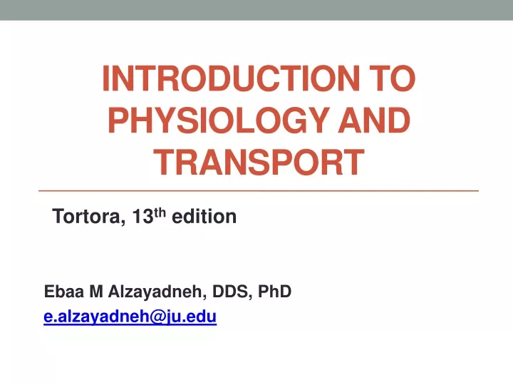 introduction to physiology and transport