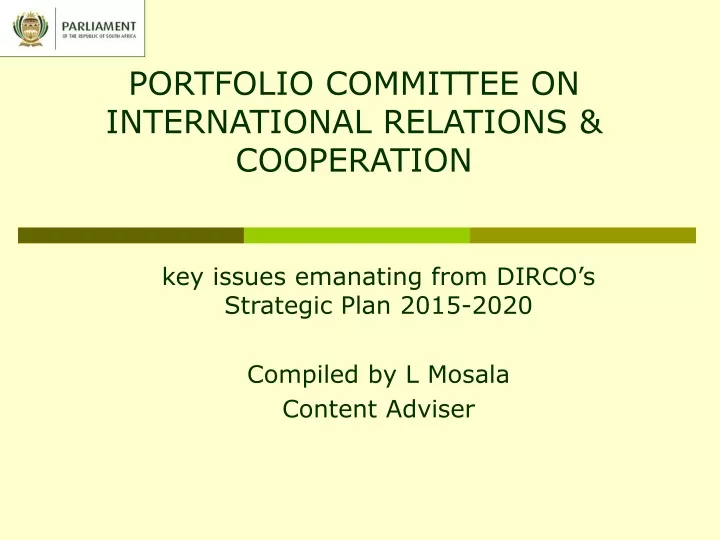 portfolio committee on international relations cooperation