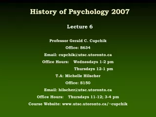 History of Psychology 2007 Lecture 6