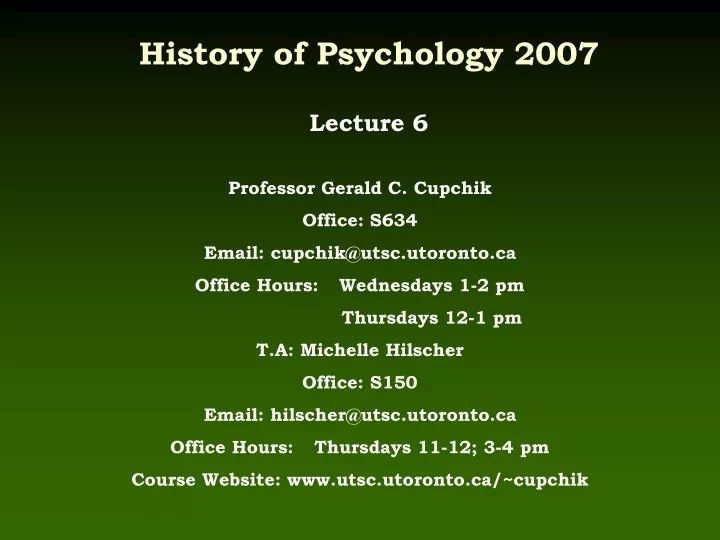 history of psychology 2007 lecture 6