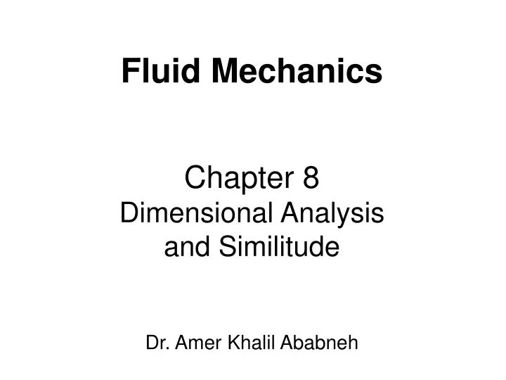 fluid mechanics chapter 8 dimensional analysis