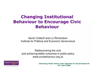 Sarah Cotterill and Liz Richardson Institute for Political and Economic Governance