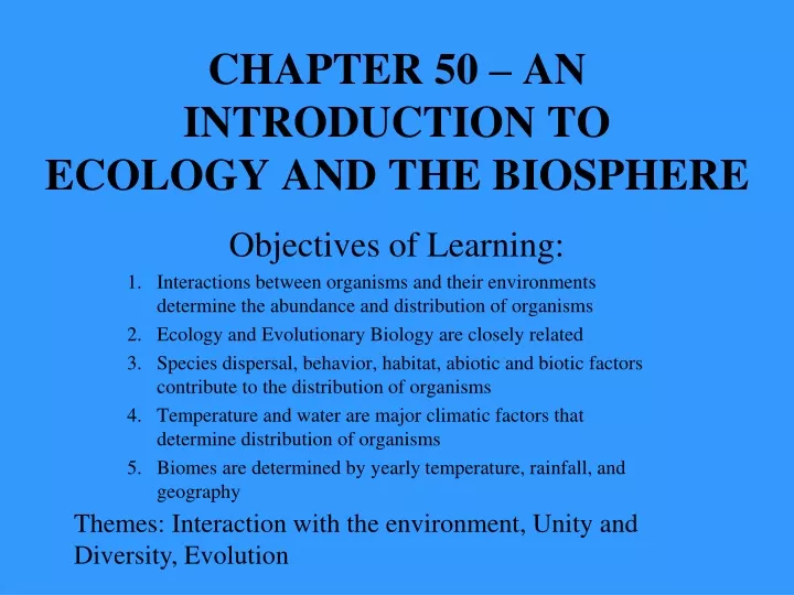 chapter 50 an introduction to ecology and the biosphere