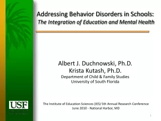 Addressing Behavior Disorders in Schools: The Integration of Education and Mental Health