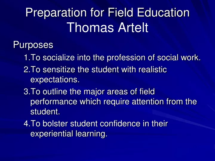 preparation for field education thomas artelt