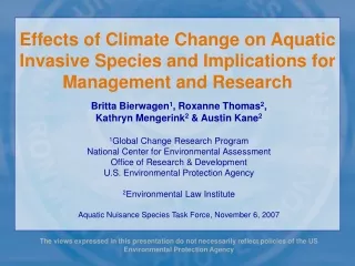 Effects of Climate Change on Aquatic Invasive Species and Implications for Management and Research