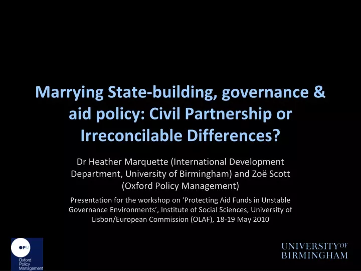 marrying state building governance aid policy civil partnership or irreconcilable differences
