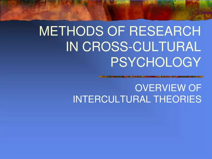 methods of research in cross cultural psychology