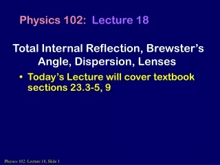 Total Internal Reflection, Brewster’s Angle, Dispersion, Lenses