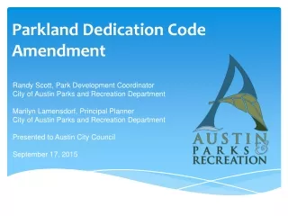 Parkland Dedication Code Amendment