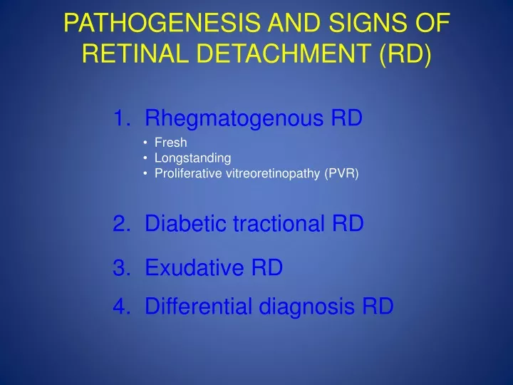pathogenesis and signs of retinal detachment rd