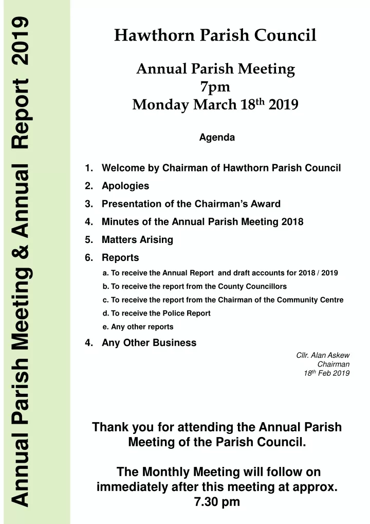 hawthorn parish council annual parish meeting