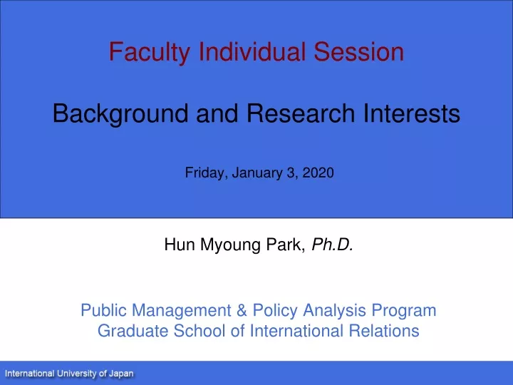 faculty individual session background and research interests friday january 3 2020
