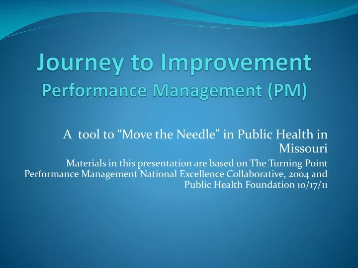 journey to improvement performance management pm