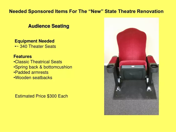 needed sponsored items for the new state theatre