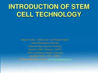 INTRODUCTION OF STEM CELL TECHNOLOGY