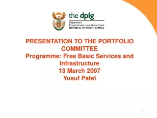 PRESENTATION TO THE PORTFOLIO COMMITTEE Programme: Free Basic Services and Infrastructure