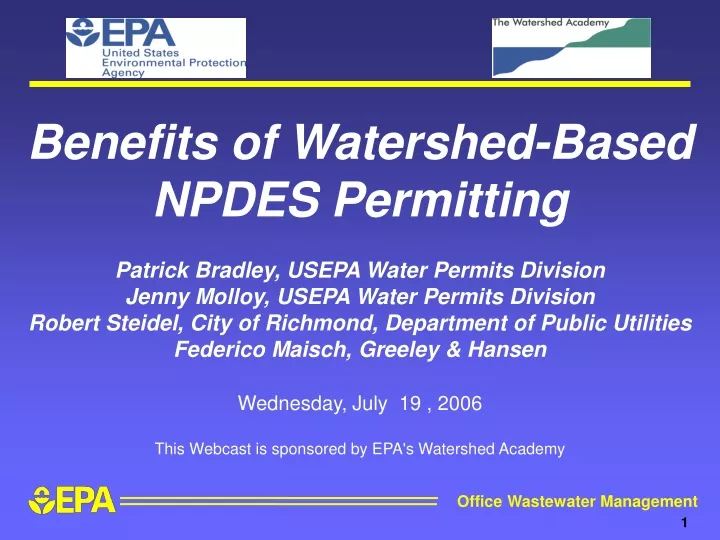 benefits of watershed based npdes permitting
