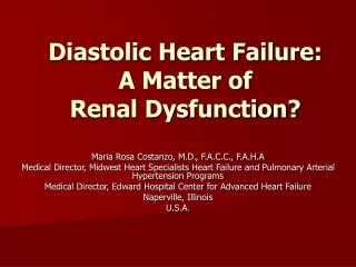 Diastolic Heart Failure:  A Matter of  Renal Dysfunction?