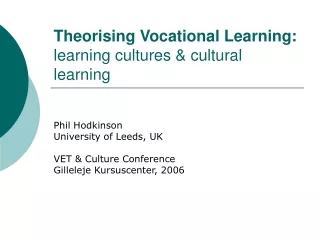 Theorising Vocational Learning:  learning cultures &amp; cultural learning