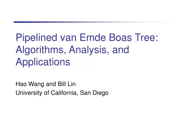 pipelined van emde boas tree algorithms analysis and applications