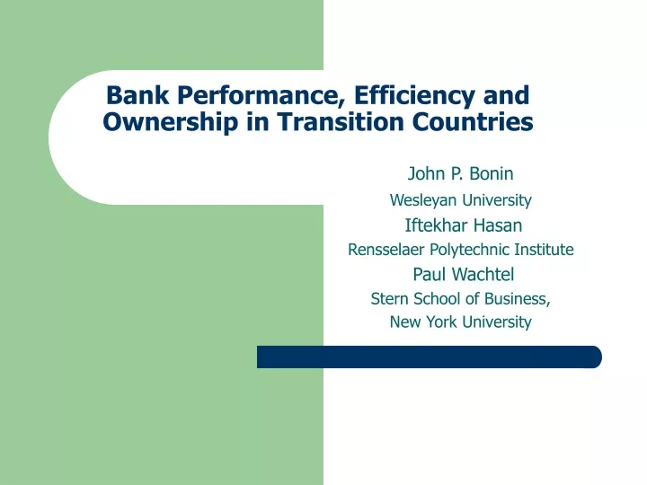 bank performance efficiency and ownership in transition countries