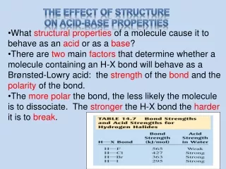 The Effect of structure on Acid-Base properties