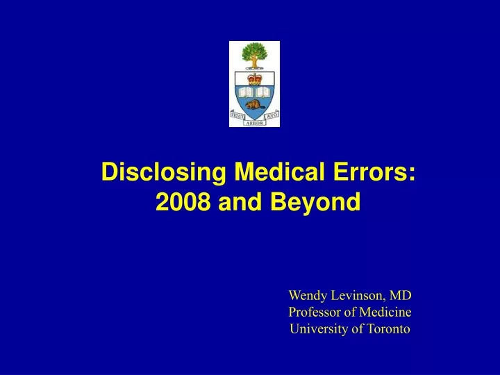 disclosing medical errors 2008 and beyond